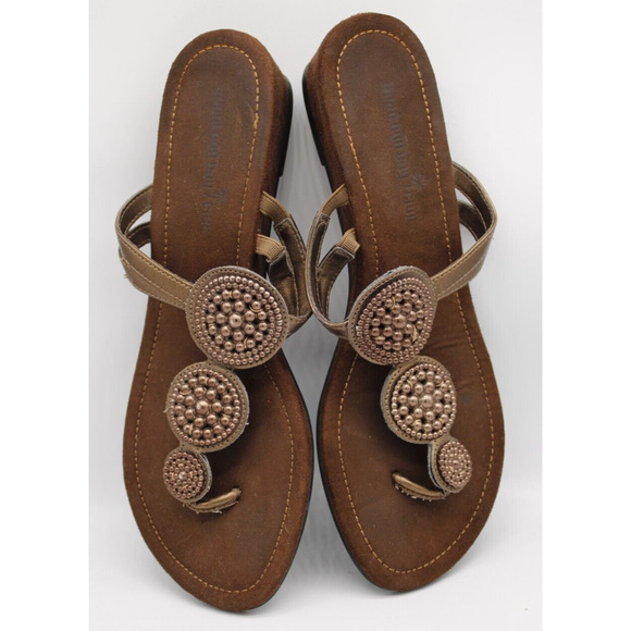 Montego Bay Club Shoes - Montego Bay Club Wedge Thong Sandals Women 8 Embellish Brown Slip On